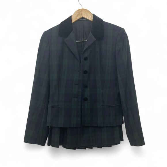 Vintage Laura Ashley Wool Plaid Skirt Suit Women’s 4 Navy Green Heritage Luxury - Picture 2 of 16